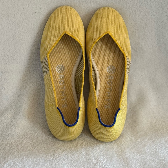 Rothy’s Yellow Lemon Round Toe Slip On Shoes Women’s Size 6.5 Stripes Flats - Picture 7 of 12